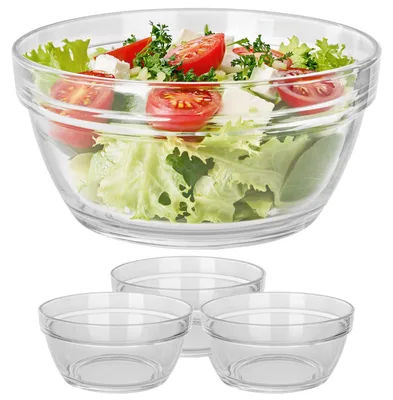 Produktbild von KADAX Glasschalen ⌀ 17 cm, 3er Set, Salatschüsseln aus Glas, Suppenschalen, Servierschalen für Salat, Dessert, Obst, Snacks & Beilagen, Dessertschalen, KI-generiertes Bild