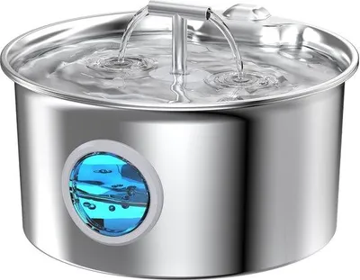 Immagine prodotto di Fontana per gatti da 2,6 L - Distributore d'acqua silenzioso per gatti e cani - Fontana automatica in acciaio inossidabile con pompa silenziosa e sistema di filtraggio
