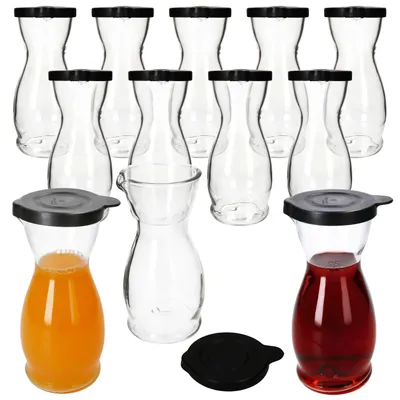 Immagine prodotto di 12 caraffe da vino MIA MISURA con coperchio, nero, 0,5 L, graduata; brocca in vetro per succhi e acqua
