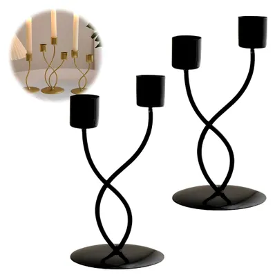 Produktbild von Kerzenständer Gold Schwarz, Blumen-Kerzenständer 2er Set, Stabkerzenhalter für Hochzeit, Räucherkegel, Spa, Gebet, Zuhause, Party, Weihnachts Tischdekoration, Adventskranz