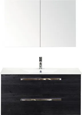 Produktbild von Sanox Badmöbel-Set Seville BxHxT 101 x 170 x 46 cm Frontfarbe black oak mit Waschtisch Keramik weiß, Waschtischunterschr