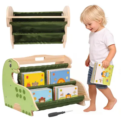 Kinder-Bücherregal aus Holz, doppelseitig, 4 Fächer