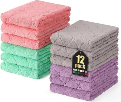 Produktbild von Mikrofasertücher 12er Pack 25x50cm Waschbar Fusselfrei Küchentücher