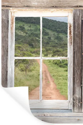 Produktbild von MuchoWow® Wandtattoo Wandsticker Wandaufkleber Durchblick - Holz - Afrika 40x60 cm Selbstklebend und Repositionierbar - Wierderverwendbar - Selbstklebend
