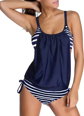 Produktbild von Damen bauchweg Bademode Set zweiteilig Push up mit Einstellbarer Bikinislip Tankini Top Soft Cups S