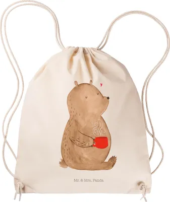 Produktbild von Mr. & Mrs. Panda Sportbeutel Bär Kaffee - Transparent - Geschenk, Bären, sporttasche klein, Teddy, Alltagstasche, wander rucksack, Guten Morgen, Turnbeutel, Beutel