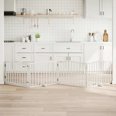 Produktbild von Möbel 4-tlg. Hundetor mit Tür Faltbar Weiß 320 cm Pappelholz352217