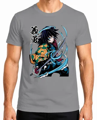 Imagen del producto de Camiseta para hombre, color gris, talla XL, con diseño de Giyu Tomioka, cazador de demonios, "Espada de Agua", ideal como regalo para coleccionistas de anime