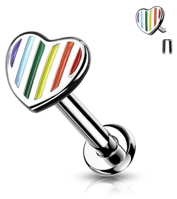 Produktbild von Labret Piercing „Regenbogen Herz“ mit Innengewinde 6 mm