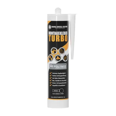 Produktbild von Montagekleber Turbo 290ml schwarz –High Tack Kraftkleber für Bau & Montage, extrem starke Haftung, sofortige Anfangshaftung, wasserdicht, UV-beständig