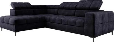 Produktbild von Ecksofa PABLO 279x201 cm Mit Bettkasten, Schlaffunktion, Verstellbaren Kopfstützen Und Metallfüßen, Bezogen Mit Pflegeleichtem CLOUD-Stoff, Wellenfederung, T30-Schaum Linke Layout, SCHWARZ