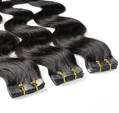 Image de hair2heart Tape Extensions Cheveux humains ondulés - 10 bandes 2,5g 40cm naturel noir