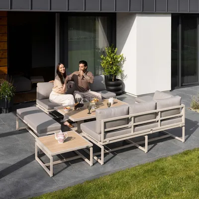 Produktbild von di volio Gartenmöbel Set MERUZO, Sitzgruppe Outdoor mit höhenverstellbarem Tisch, Gartengarnitur 6-teilig mit Sofa, Ecksofa und Bank, wetterfest, Beige