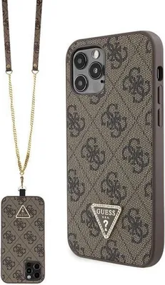 Produktbild von Guess GUHCP12MP4TDSCPW Hülle für iPhone 12/12 Pro – Braunes Crossbody 4G-Metalllogo
