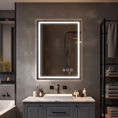 LED-Badspiegel 60x80cm, Antibeschlag, 3 Farben, IP44, gehärtetes Glas