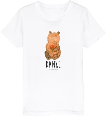 Produktbild von Mr. & Mrs. Panda Kleinkinder T-Shirt Bär Dankbar 7-8 Jahre (122/128) - Weiß - Geschenk, Blumen, Baumwollshirt Kinder, Dankeschön, Mädchen, Kindershirt, Teddy, Teenager
