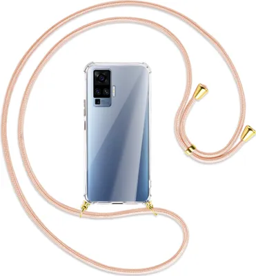 Produktbild von Handykette Backcover-Schutzhülle mit Band (Metall goldfarben) für vivo X50 Pro, X51 5G - rose peach