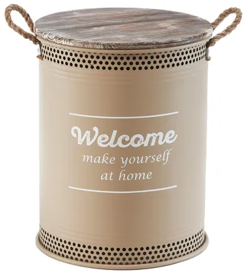 Obrázek produktu pro Koš na prádlo Kobolo WELCOME BROWN velikost D 40x52 cm z kovu a dřeva - s víkem a uchy Koš na prádlo Úložné koše Dekorativní koše Obývací pokoj
