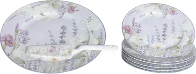 Zdjęcie produktu dla HOME ELEMENTS Zestaw do ciasta: talerz do ciasta, 6 x talerz, łyżeczka do ciasta, Lawenda