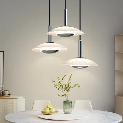 Produktbild von ZMH Pendelleuchte LED Hängelampe Esstisch Esszimmerlampe Modern Design Esszimmer Hängeleuchte 3000K Warmweiß 3 Flammig Esstischlampe Chrom Glas Metall Rund Pendellampe für Schlafzimmer Wohnzimmer