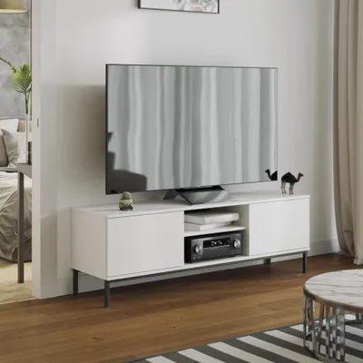 Productafbeelding van TV-kast Dallas 2D, 150 cm breed, stijlvolle woonkamerkast, TV-meubel met metalen poten (kleur: wit)