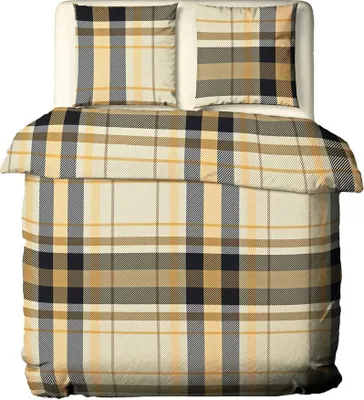 Produktbild von JACK by Mistral Flanell Biber Kuschel Bettwäsche 2 tlg. 135x200cm Kariert gestreift Nachtblau Braun Beige Dunkelblau