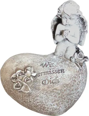 Image de Pierre commémorative Ange sur cœur Décoration funéraire Pierre de proverbe Décoration funéraire Cœur de jardin