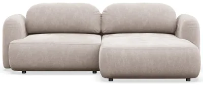 Image de Selsey Tvoya – Canapé d'angle convertible, pouf à droite, chenille beige clair