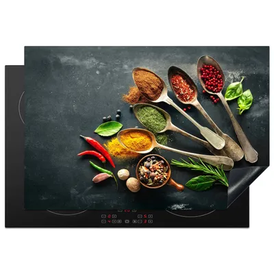 Obrázek produktu pro KitchenYeah® Krycí deska na sporák lžíce - bylinky - beton, 77x51cm, dekorace do kuchyně, keramická krycí deska na sporák, krycí deska na sporák