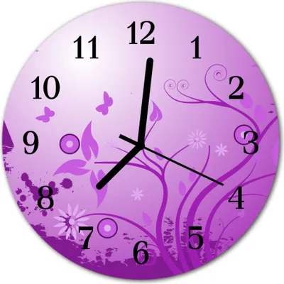 Produktbild von Glasuhr Wanduhr Küchenuhr Echt-Glas 30fi cm Blumen Kunst violett