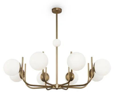 Immagine prodotto di Lampadario Contemporaneo Rendez-Vous Metallo Ottone 8 Luci E Diffusori Bianchi