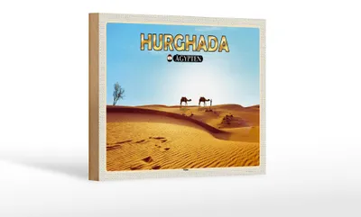 Produktbild von Holzschild Reise 18x12 cm Hurghada Ägypten Wüste Kamele Dekoration