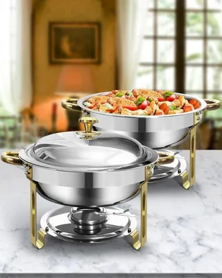 Produktbild von Buffetwärmer mit Kochplattenfunktion - Set aus 2 runden Chafing Dishes