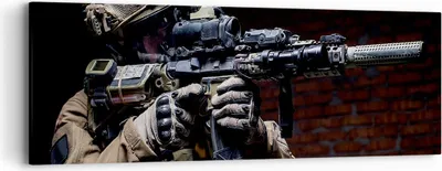 Produktbild von Bild auf Leinwand - Leinwandbild - Soldat Gewehr - 90x30cm - Wand Bild - Wanddeko - Wandbilder - Leinwanddruck - Bilder - Kunstdruck - Wanddekoration - Leinwand bilder - Wandkunst - AB90x30-3785