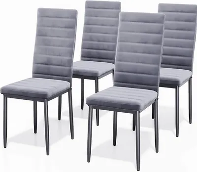Imagen del producto de Juego de 4 sillas de comedor tapizadas en terciopelo, color gris claro