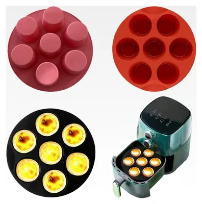 Produktbild von 3 Stück Silikon Muffinform für Airfryer, antihaftbeschichtete Cupcake Förmchen für Muffins, Cupcakes, Desserts und Pudding