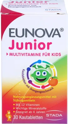 Produktbild von EUNOVA Junior Kautabletten mit Orangengeschmack zur Unterstützung der Gesundheit und Abwehr, 30 St. Tabletten