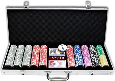 Produktbild von TWOLIIN Pokerový kufrík 500 žetónov - pokerový set laser vrátane 2x pokerových balíčkov, 5x hracej kocky, 3x dealerské tlačidlo (500 žetónov, strieborný hliníkový kufrík)