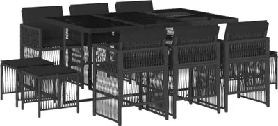Obrázek produktu pro vidaXL 11dílný zahradní jídelní set s polštáři Black Poly Rattan