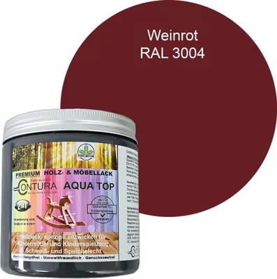 Produktbild von Contura 250ml. Möbellack Lack für Kinderspielzeug Buntlack DIN EN71/3 Buntlack Holzlack - RAL 3004 Weinrot