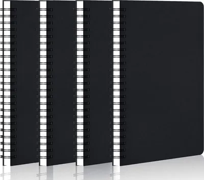 Produktbild von 4 Stück A5 Notizbücher Liniert - Spiral Notizblock mit Kraftcover - 120 Seiten
