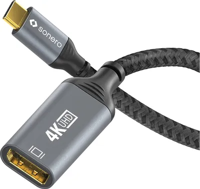 Produktbild von SONERO USB-C/DP-Adapter, 4K60, 18Gbps, Stecker/Buchse, grau/schwarz, 10 cm