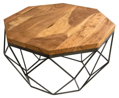 Produktbild von Couchtisch NEXORA 70 cm aus massivem Mangoholz und schwarzem Eisen im geometrischen Design