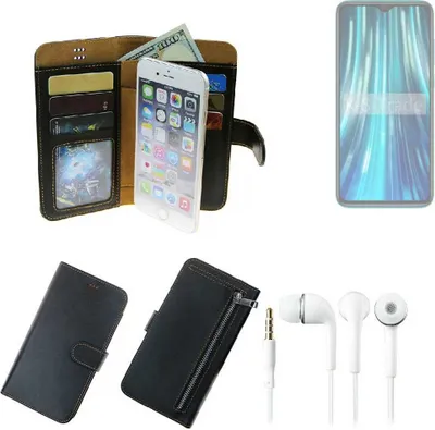 Produktbild von TOP SET Handy Hülle Schutz Hülle kompatibel mit Xiaomi Redmi Note 8 Pro  schwarz aus Kunstleder + Kopfhörer Smartphone Tasche vollwertige