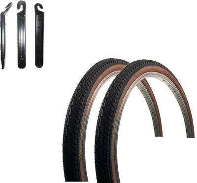 Produktbild von 2 x Roverstone 26" Fahrradreifen Fahrradmantel Schwarz Braun 47-559 (26 x 1,75) inkl. Reifenheber