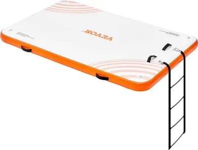 Immagine prodotto di Pontile galleggiante gonfiabile, piattaforma gonfiabile 8 x 5 piedi, tappetino antiscivolo galleggiante con borsa per il trasporto portatile e scala rimovibile, piattaforma galleggiante isola zattera per piscina, spiaggia, mare