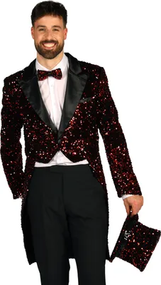 Produktbild von T4252-0501-XL rot-schwarz Herren Pailletten Frack-Jacke Broadway Gr.XL=56