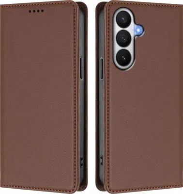 Image de Étui en cuir pour Samsung Galaxy S26, étui à rabat magnétique en cuirPolyuréthaneavec support, marron