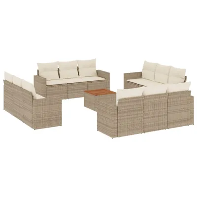 Image de vidaXL Ensemble de 13 canapés de jardin avec coussins Beige Poly Rattan