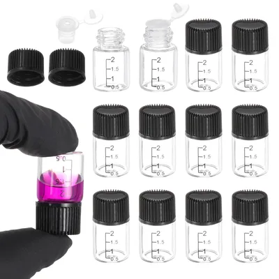 12 Glasfläschchen 2 ml mit Schraubdeckel, auslaufsicher, schwarz